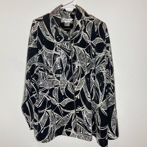 Misook Exclusively Black and Cream Abstract Shiny Zip Up Jacket